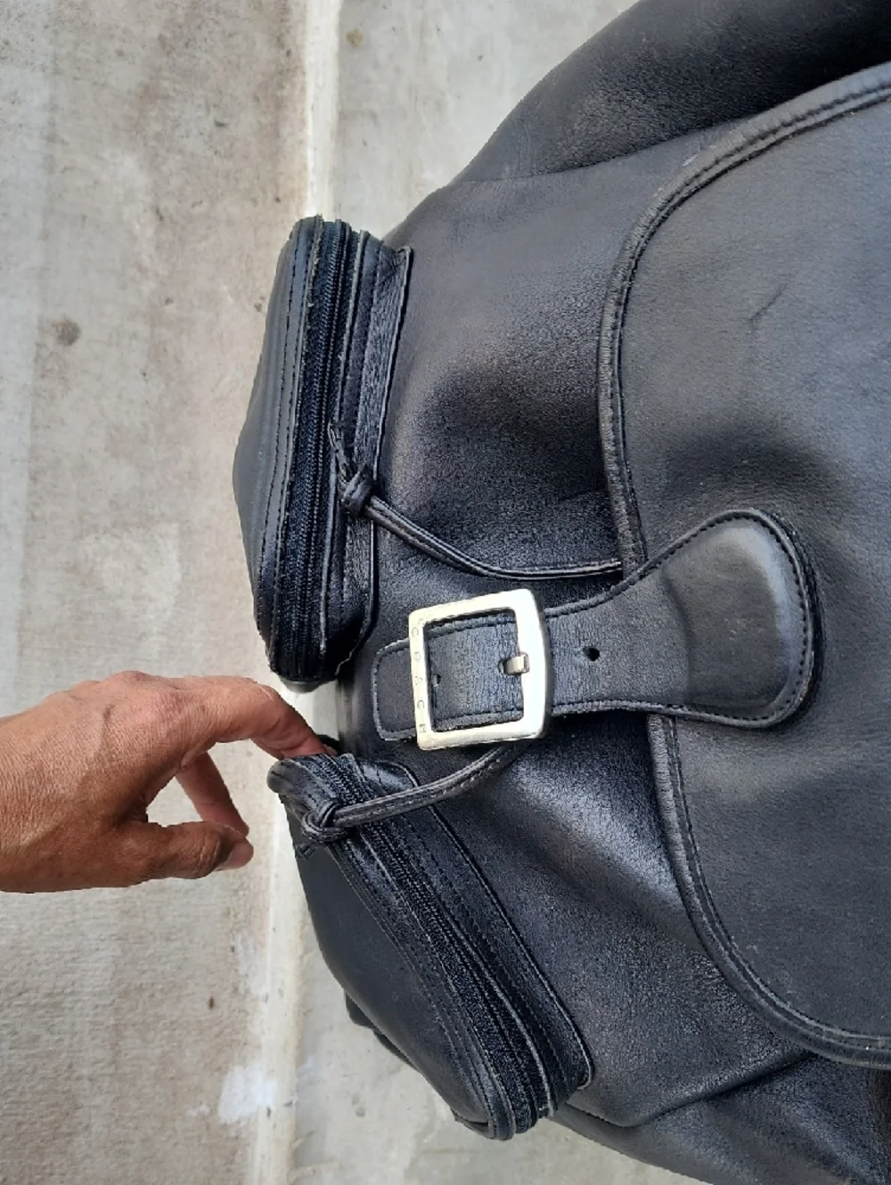 COACH Men's Vintage Black Leather Backpack with Double Front Pockets